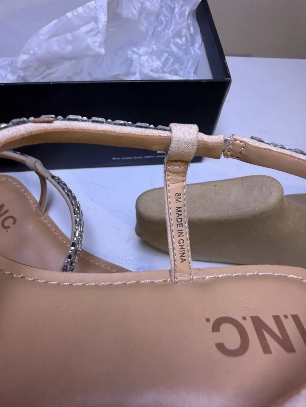 INC International Concepts Tan Sandals with Silver Crystal Straps - Picture 9 of 10